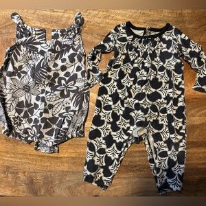 2x Tea Floral Black and White Kids One Piece Set both 6-9 months